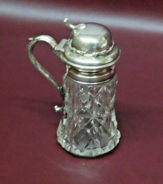 Vintage 6 " Tall Cut Crystal Style Pressed Glass Flip - Lid Maple Syrup Pitcher