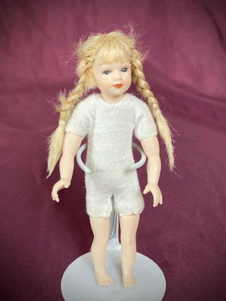 Vintage Heidi Ott 1:12 Poseable Dollhouse Doll Child Girl Toddler Pigtails Xkk01