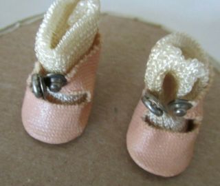 Vintage Vogue Ginny Doll Pink Center Snap Shoes With Soft Bottoms & Fat Socks