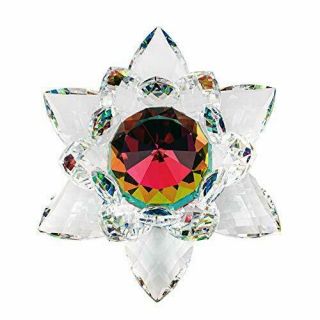 Amlong Crystal Hue Reflection Crystal Lotus Flower With Gift Box,  Rainbow (3 Inc