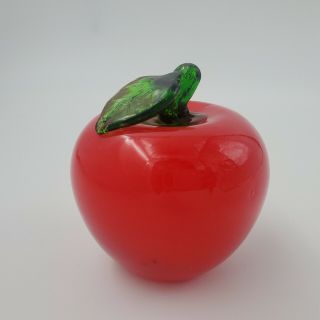 Vintage Hand Blown Red Art Glass Apple Paperweight,  Figurine