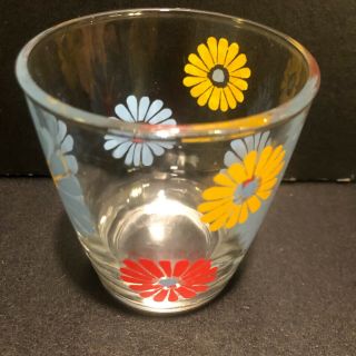 Vintage Sour Cream Glass Yellow Red And Blue Daisy Flowers