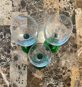 Vintage 1 Set of 3 Emerald Green & Clear Glass Wine Drinking Glasses 2