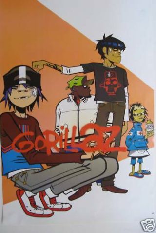 Gorillaz " Group Up Against A Peach - Colored Wall " Poster From Asia - Blur,  Albarn