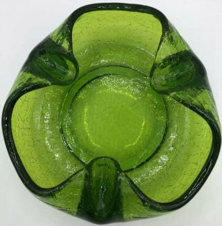 Vintage Viking Lime Green Crackle Glass Mid - Century Green Ashtray Dish