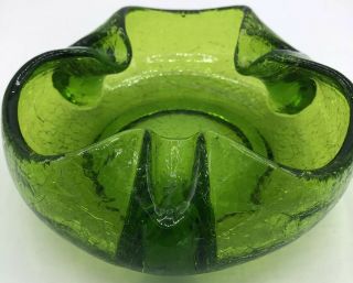 Vintage Viking Lime Green Crackle Glass Mid - Century Green Ashtray Dish 2