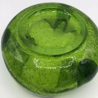 Vintage Viking Lime Green Crackle Glass Mid - Century Green Ashtray Dish 3