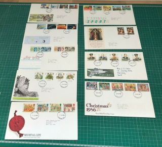 1986 First Day Covers X 9 Gb Qeii Assorted Commemoratives Vgc Fdc557