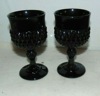 Indiana Glass Diamond Point Black Amethyst Stems 5 1/2 Inches Tall