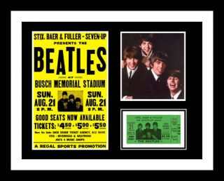 1966 Beatles Busch Stadium Concert Ticket & Photo Display