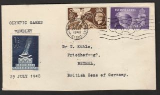 Great Britain 1948 Olympic Games Stamps On First Day Cover Wembley Postmark