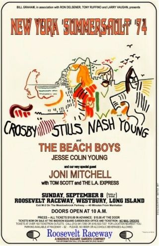 Csny Crosby,  Stills,  Nash Young 1974 Concert Poster W/ Joni Mitchell