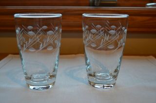 Set Of 2 Vtg Libbey Vienna Highball Glasses Tumblers Etched