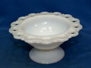 Vintage White Milk Glass Lacey Edged & Footed Candy Compote Dish 7 " Pristine