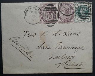 Rare 1901 Great Britain Cover Ties 3 Qv Stamps To Geelong Australia