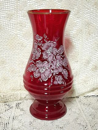 Norleans Ruby Red Floral Vase Made In Italy 10.  5 " Tall