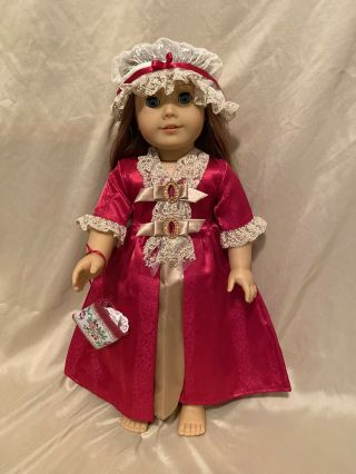 American Girl Doll Felicity’s Gala Gown,  Bonnet,  Bag For 18 Inch Dolls