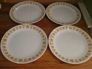 Set Of 4 Vintage Corelle By Corning Butterfly Gold Dinner Plates Euc 10.  25 "