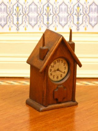 Frank Belt Walnut Mantel Clock Shelf Clock - Artisan Dollhouse Miniature