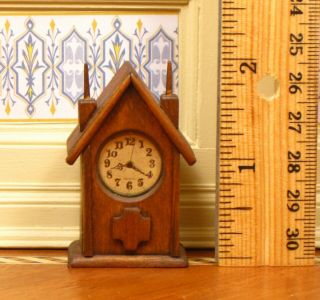 Frank Belt Walnut Mantel Clock Shelf Clock - Artisan Dollhouse Miniature 2