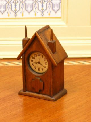 Frank Belt Walnut Mantel Clock Shelf Clock - Artisan Dollhouse Miniature 3