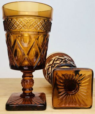 Set Of 2 - 6 Oz Vintage Amber Glass Goblets