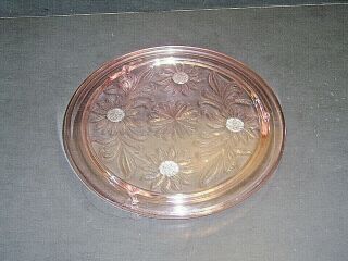 Jeannette Rose Pink Depression Glass Sunflower 10 " Footed Cake Plate