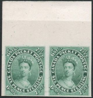 Canada: 1857 7½d Green Plate Proof Pair: Card - Mounted India Paper V.  Fine (37846)