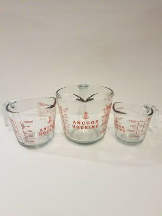 Anchor Hocking 3 Piece Glass Measuring Cup Set,  1 2 4 Cup Made In Usa