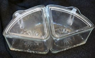 Vintage Glass Triangle Wedge Shaped Refrigerator Container Set Of Two