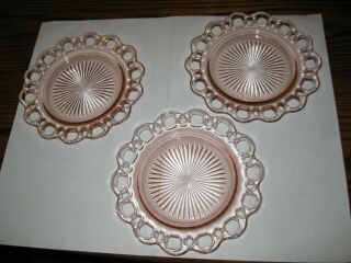 3 Anchor Hocking Old Colony Open Lace Pink Depression 8 " Luncheon Salad Plates