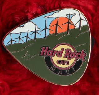 Hard Rock Cafe Pin Maui Windmill Farm Guitar Pick Hat Lapel Green Energy Logo Le