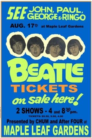 The Beatles 1966 Box Office Concert Poster Maple Leaf Gardens Toronto