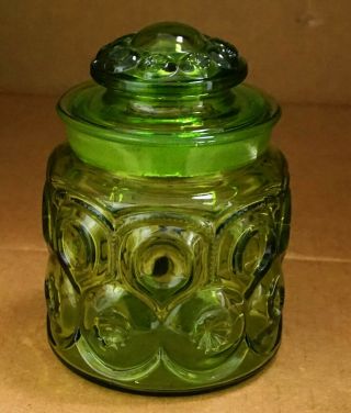 Vintage Green L E Smith Moon And Stars 6 1/2 " Canister With Lid