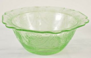 Antique 4 " Diameter Green Depression Era Vaseline Glass Dessert Bouillon Bowl
