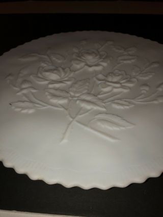 Vtg Imperial Glass Open Rose Pattern Cake Custard White Scalloped 12” Plate Vgc