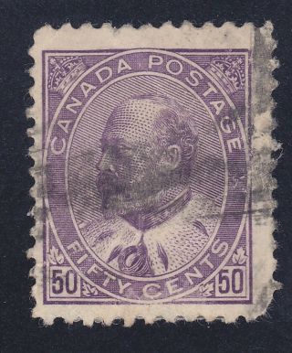 Canada 95 1908 50c Purple King Edward Vii Issue Scv $175.  00