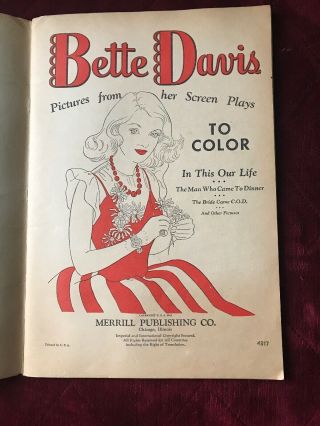 Bette Davis Coloring Book Scenes From Her Films - 1942 40 Colored 2