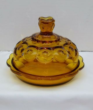 Le Smith Moon And Stars Large Amber Round Covered Butter Cheese Dish