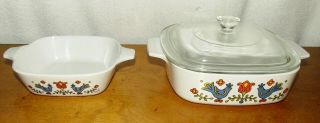 Corning Ware Country Friendship Blue Birds 1 Qt Casserole W Lid & 1 3/4 Cup Dish