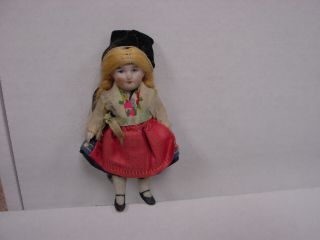 Antique German All Bisque Doll Jointed Arms And Legs Hat
