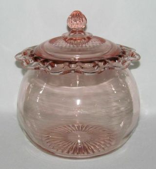 Hocking Glass Co.  Old Colony " Lace Edge " Pink Cookie Jar With Cover