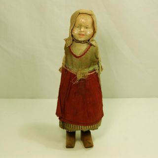 Antique Spring Action Body Dutch Girl Doll Wooden Legs & Composition Head? 12 "