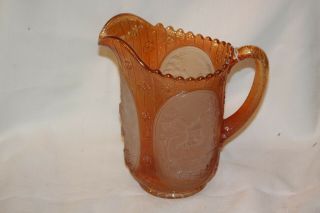 Vintage Imperial Carnival Glass Orange Pitcher / Windmill Design Frosted Panels