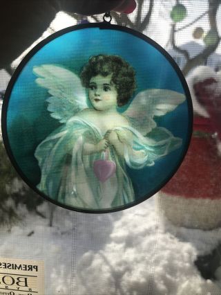 Vintage Angels Holding A Heart - Stained Glass Sun Catcher