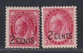 Canada Scott 87 - 88 1899 F/vf Mnh 2 Cents On 3¢ Victoria Maple Leaf Scv $127.  50