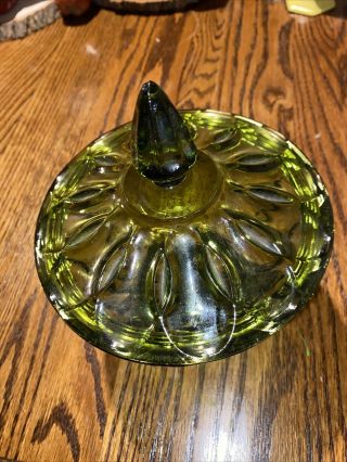 Vintage Depression Indiana Glass Footed Avocado Green Candy Dish W/ Lid
