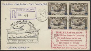 1934 Aamc 3411a Fond Du Lac Sask To Fort Chipewyan Flight,  Registered C4 Block