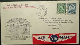 Canada 18 Dec 1936 1st Official Flight Cover From Havre St Pierre To Rimouski