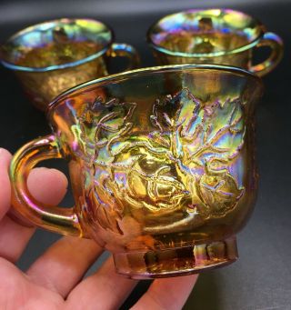 3 Marigold Indiana Carnival Glass Punch Bowl Cups - - Harvest Grape - - Wedding/shower